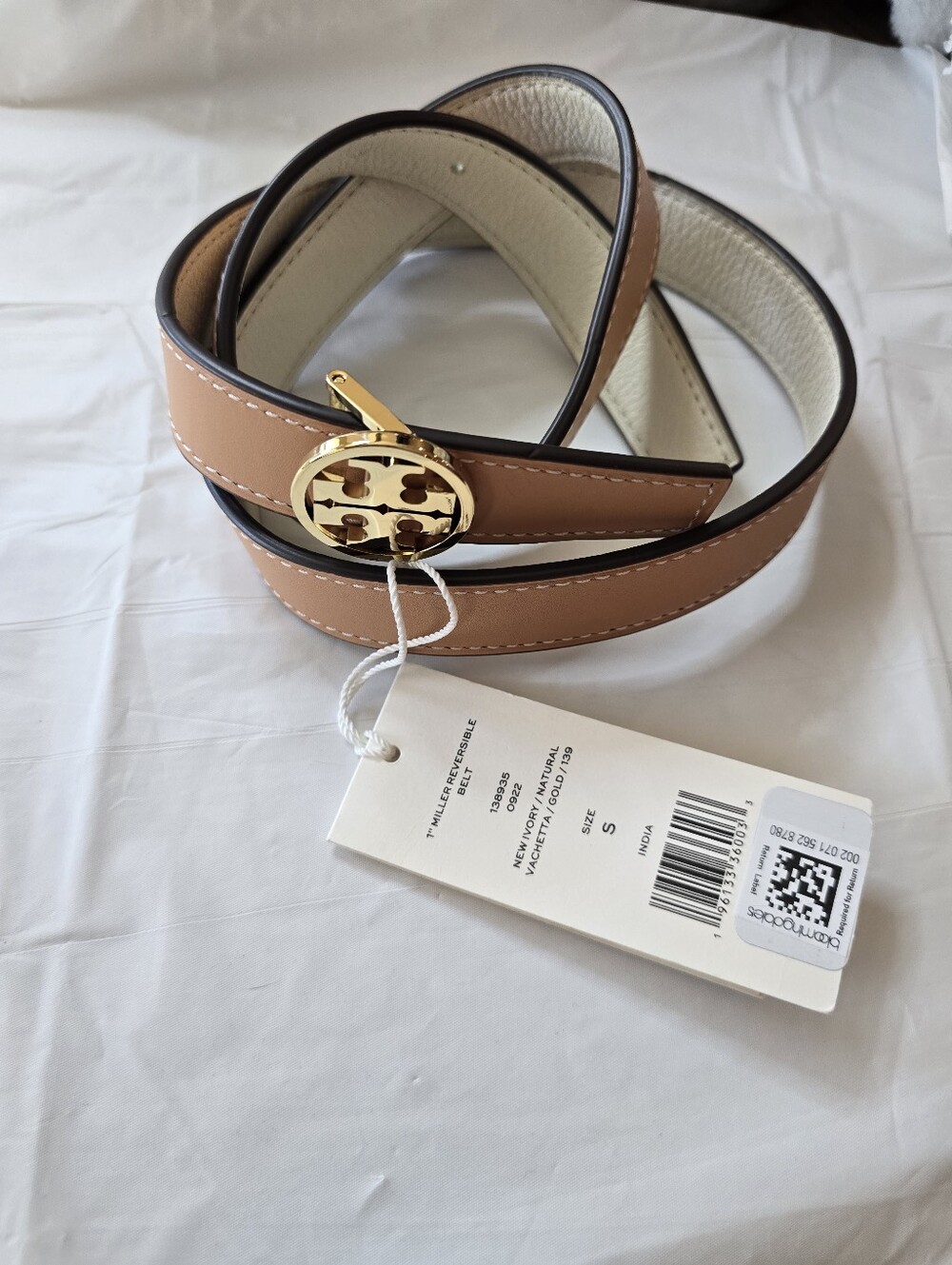 Tory Burch 1" Miller Reversible Leather Logo Belt NWT Size MEDIUM.Gift Luxury - Picture 8 of 10